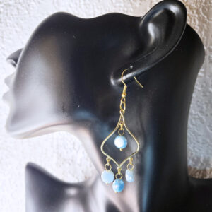 Lantern shaped hanging earrings with blue beads