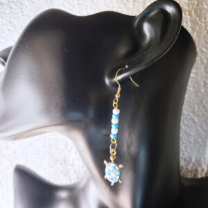 Bead String Earrings with Blue Sea Turtle