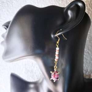 Bead String Earrings with Pink Sea Turtle