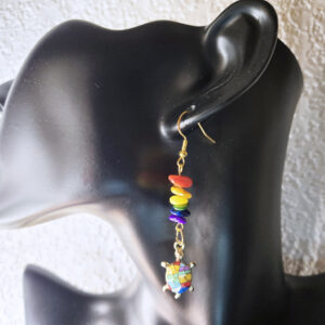 Rainbow Stone Earrings with Colourful Sea Turtle