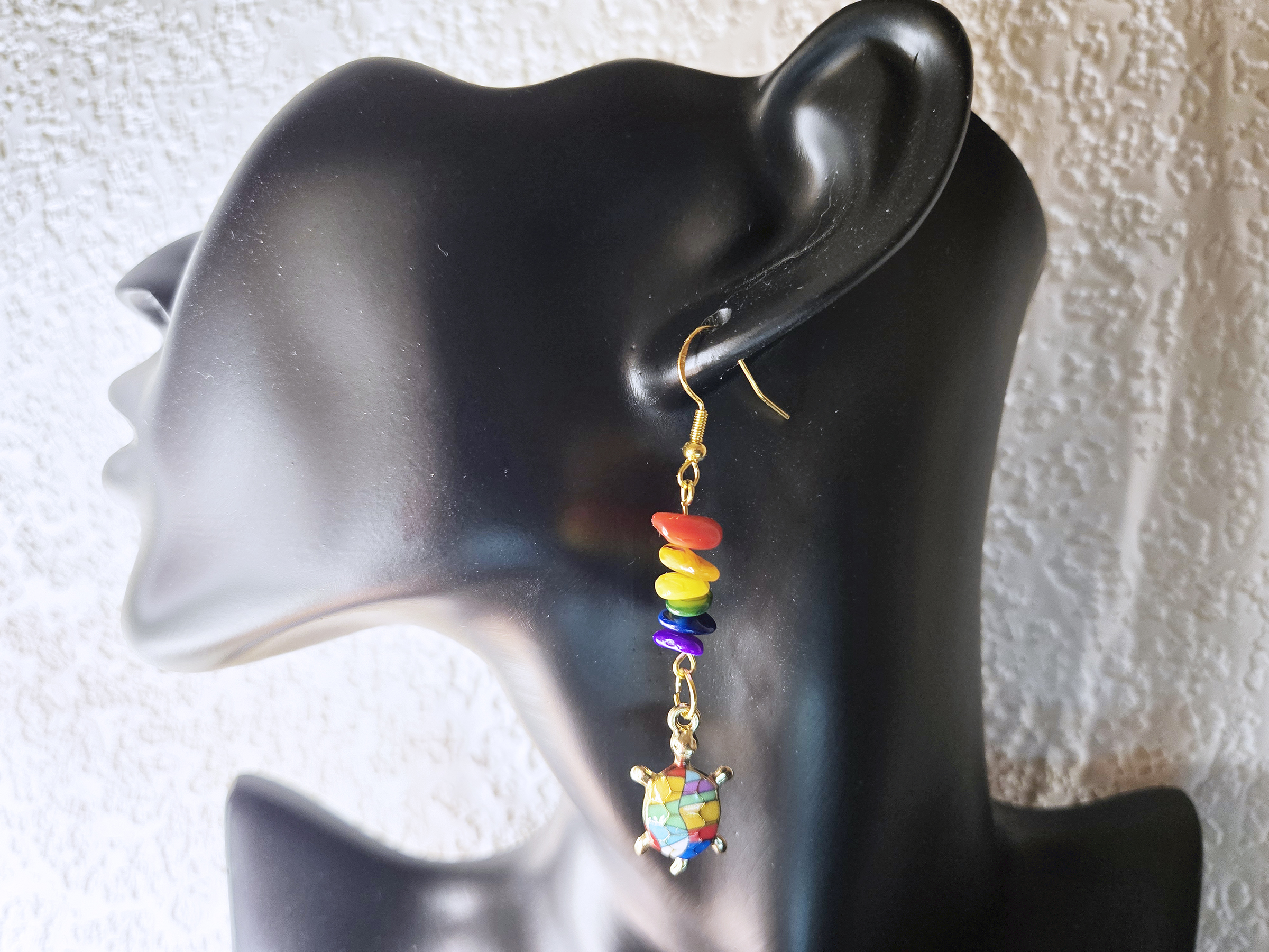 Rainbow Stone Earrings with Colourful Sea Turtle