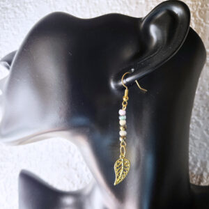 Bead String Earring with Leaf Charm