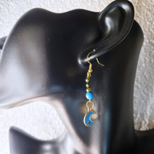Hanging Bead String Earrings with Blue Moon