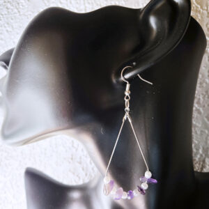 Silvery Teardrop Earrings with Purple Beads