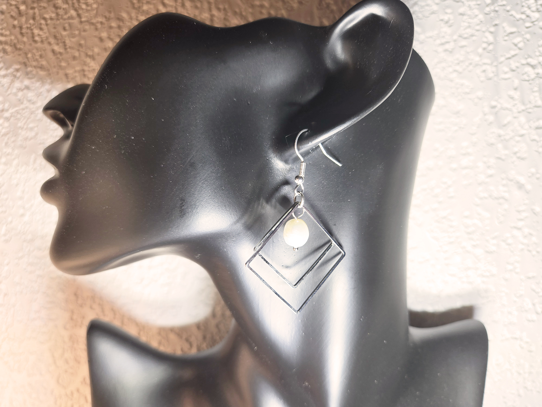 Hanging Silvery Diamond-Shaped Earrings