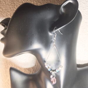 Silvery Teardrop Earrings with Charm