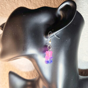 Pink-Purple Gummy-Bear Earring with Bead