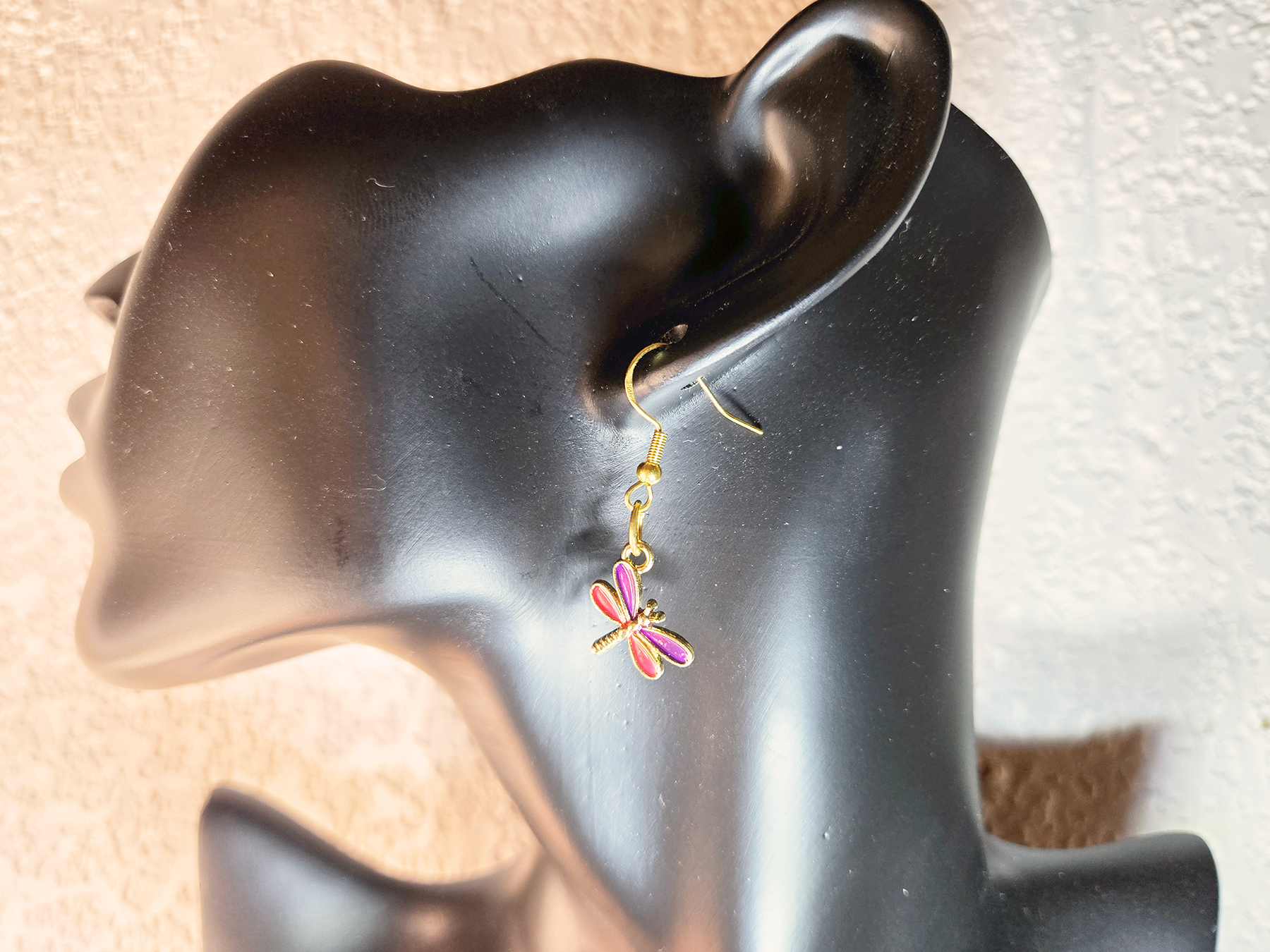 Daggling Charm Earrings with Dragonfly