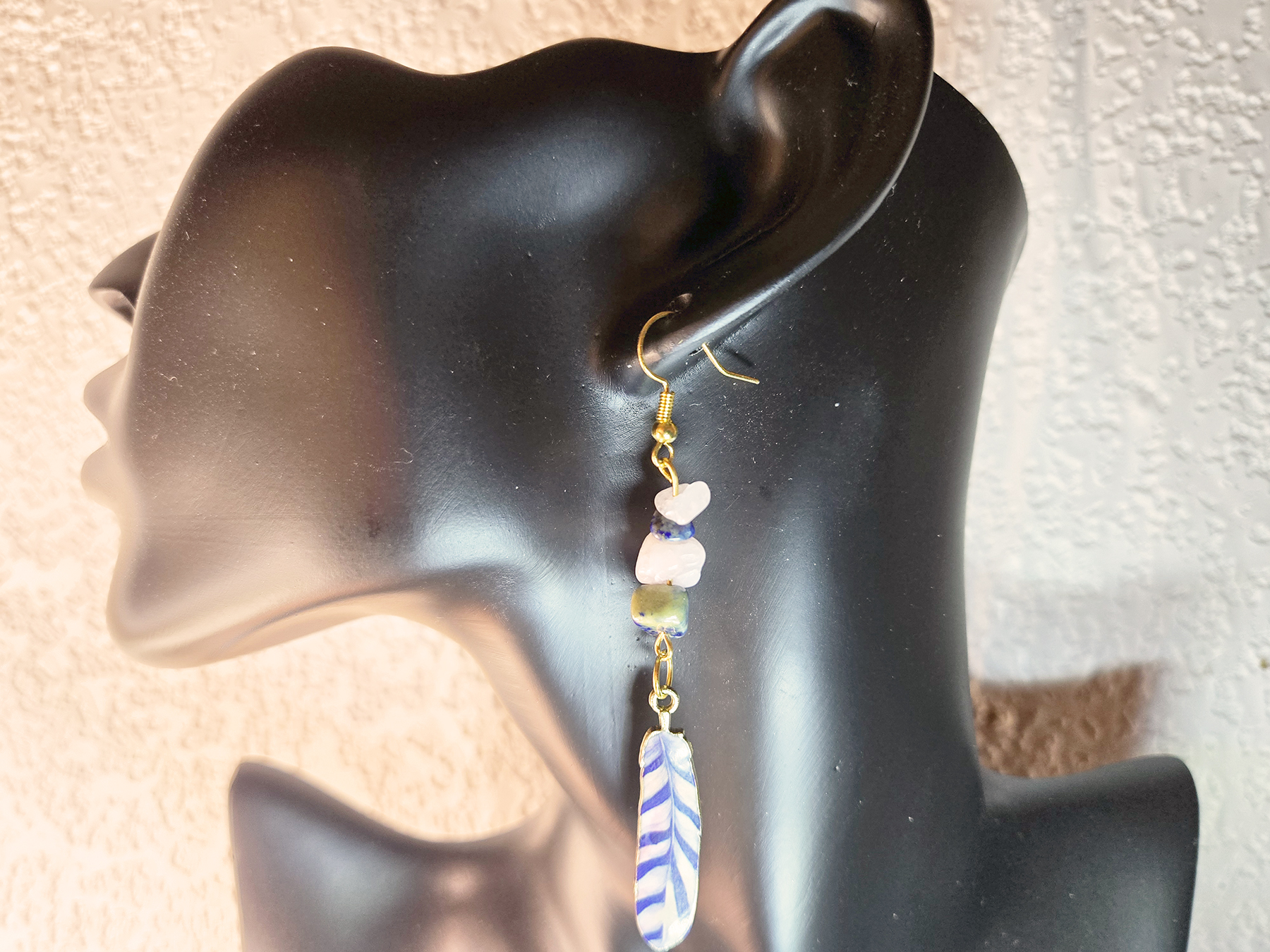 Feather Charm Earrings with Beads