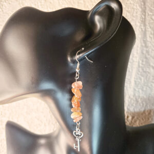 Stacked Stone Earrings with Key Charm