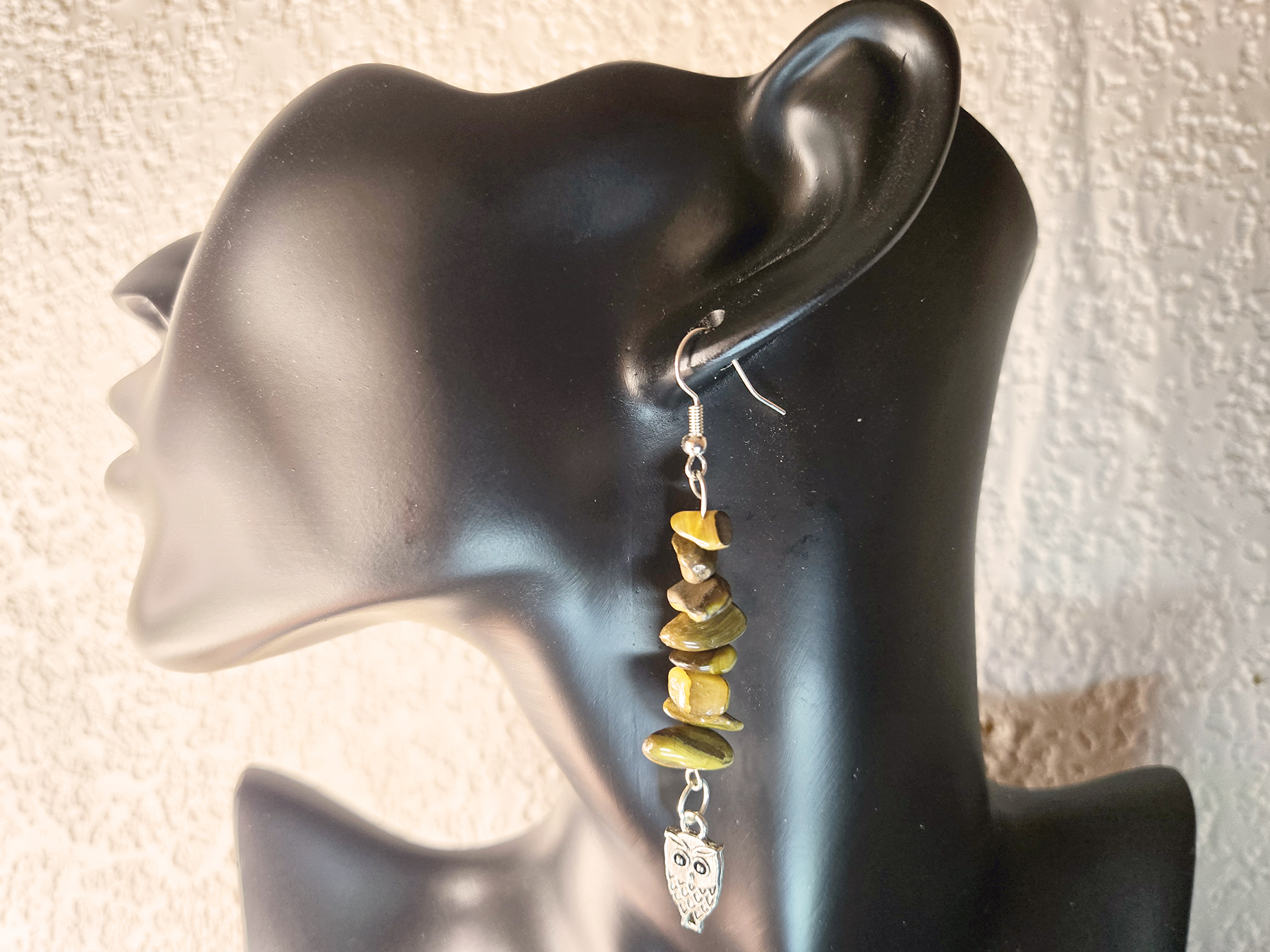 Stacked Stone Earrings with Owl Charm