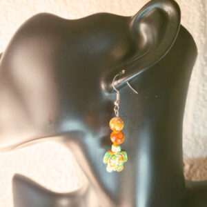 Bead String Earrings with Turtle Charm