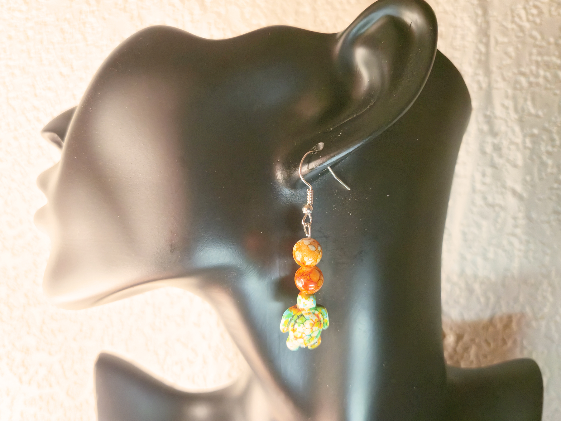 Bead String Earrings with Turtle Charm