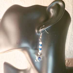Bead String Earrings with Turtle Charm