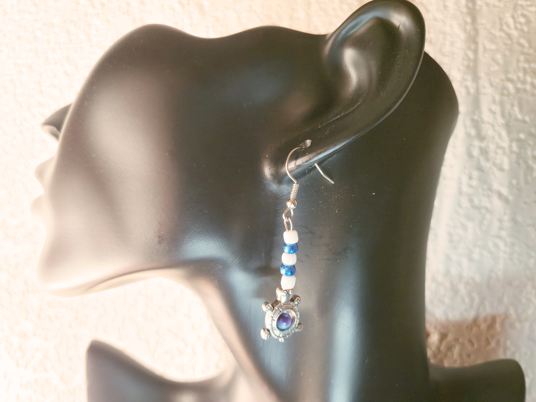 Bead String Earrings with Turtle Charm