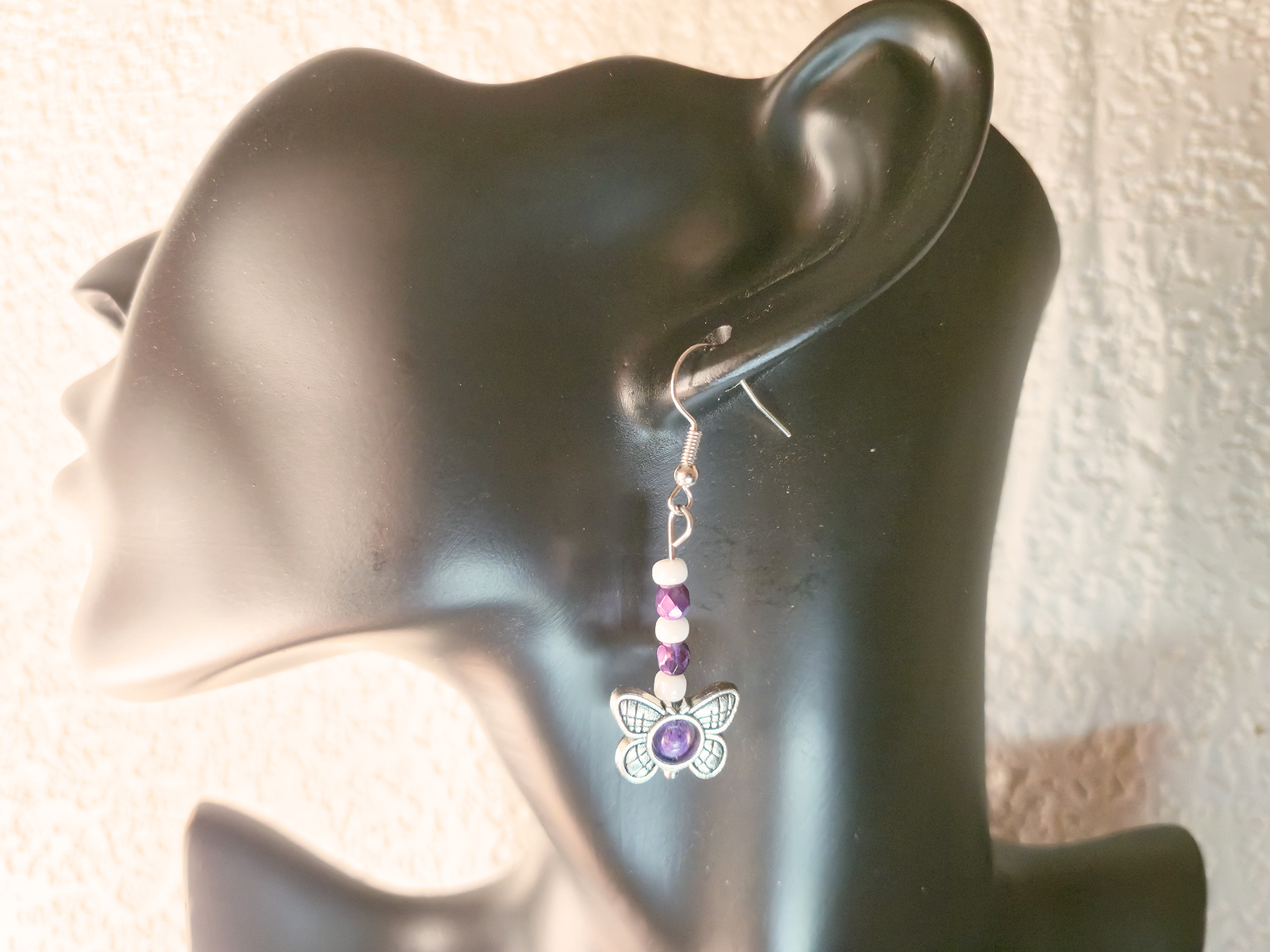 Bead String Earrings with Butterfly Charm