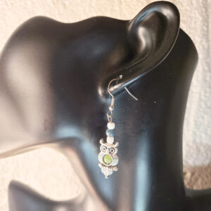 Bead String Earrings with Owl Charm