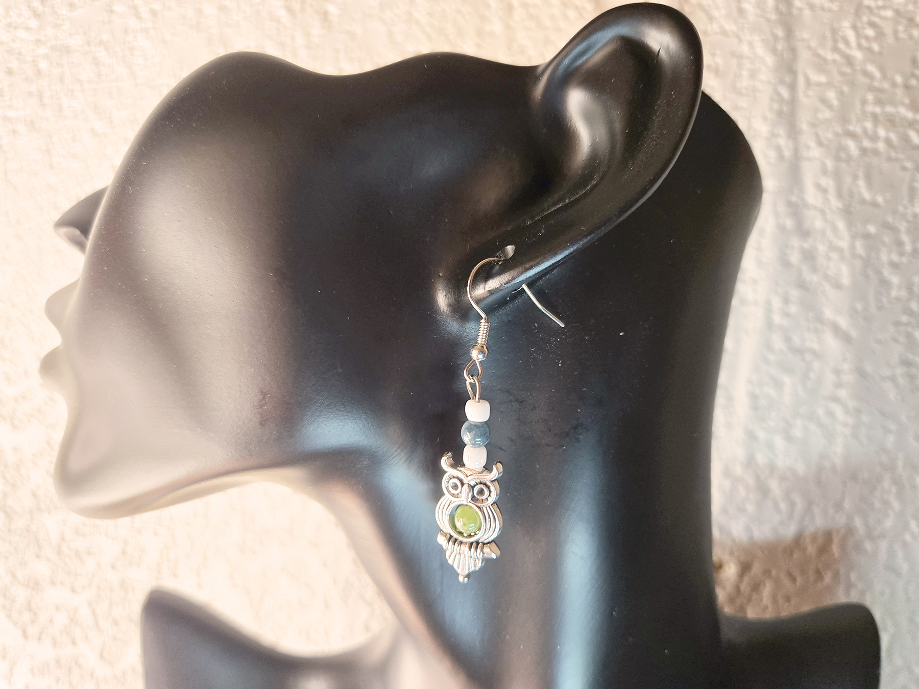 Bead String Earrings with Owl Charm