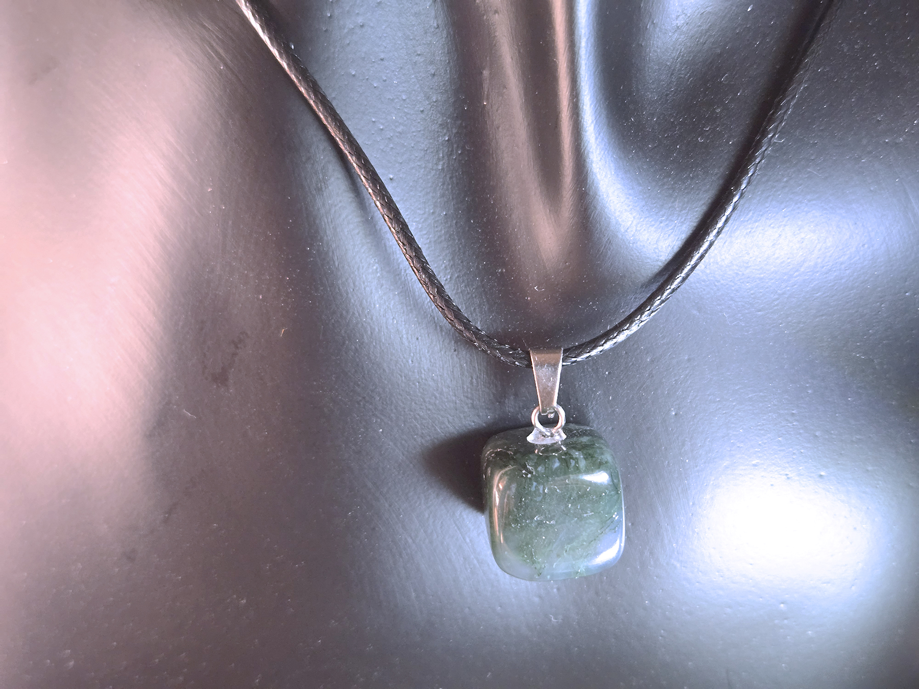 Tumbled Moss Agate Pendant Necklace